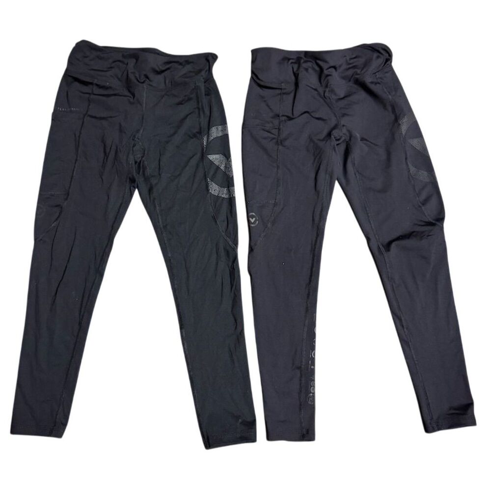 Two pairs VIRUS Black Compression Leggings XS Gym Yoga Running Activewear